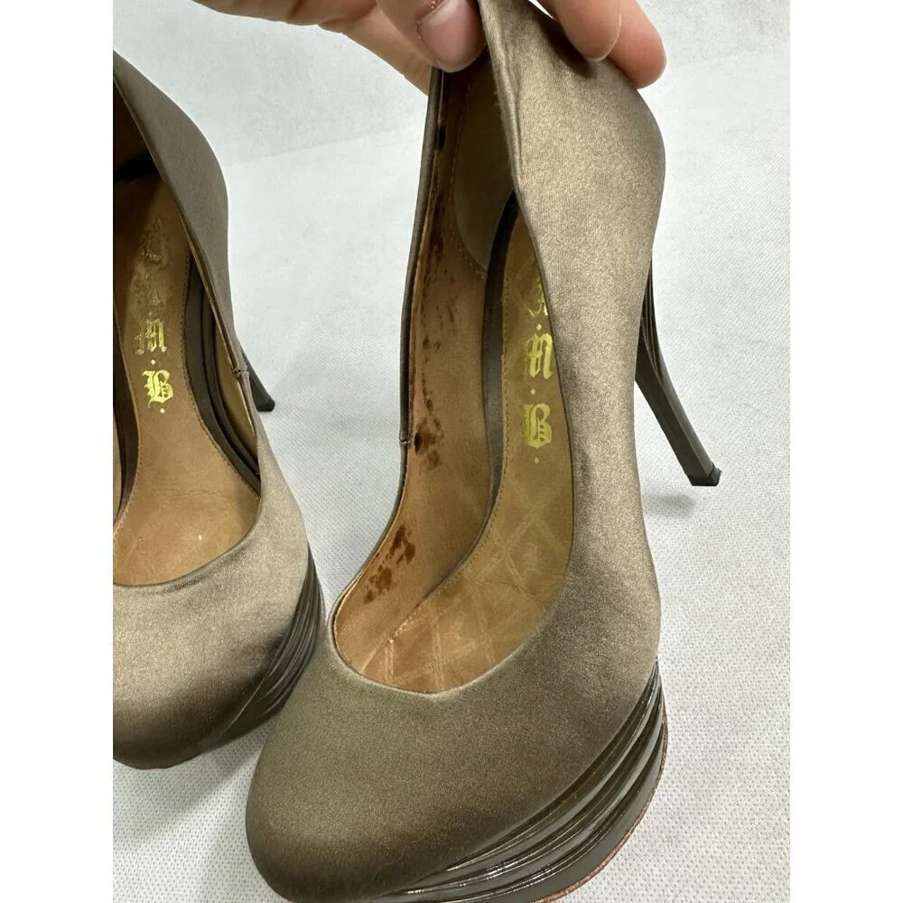 L.A.M.B. Z Project Satin Platform Pumps $299 Womens 6 M Tan Read Vintage
